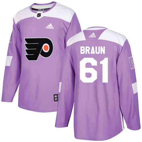 Adidas Philadelphia Flyers #61 Justin Braun Purple Authentic Fights Cancer Stitched Youth NHL Jersey